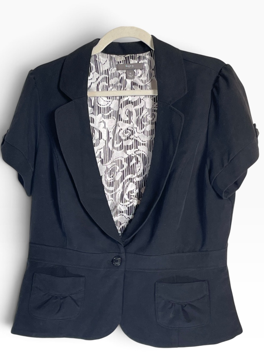 Apt 9 Black Short Sleeve Blazer Peplum Jacket Corporate Girlie Plus Size 16
